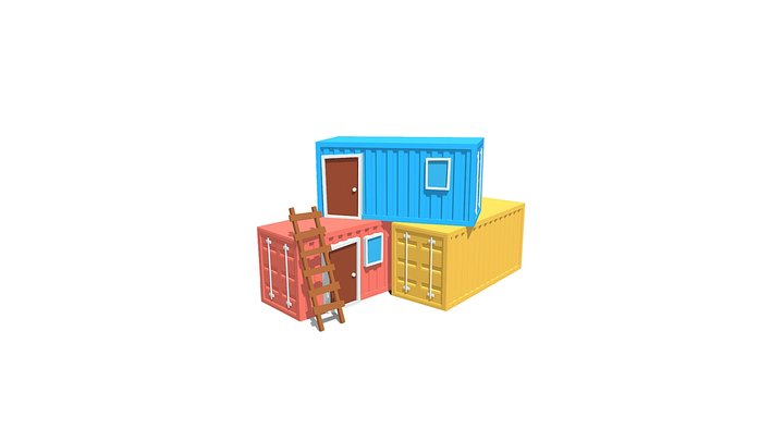 Low Poly Non Textured Container 3D Model