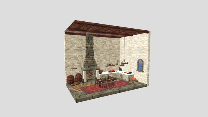 Lowpoly Medieval Kitchen 3D Model