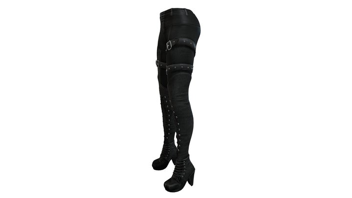 Punk Rider Black Decorated Pants And Boots 3D Model