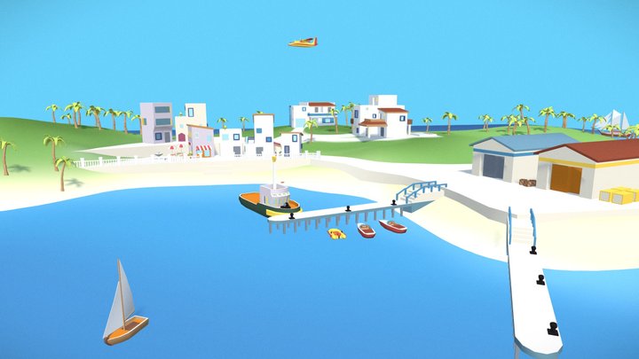 Lowpoly coastal town pack 3D Model