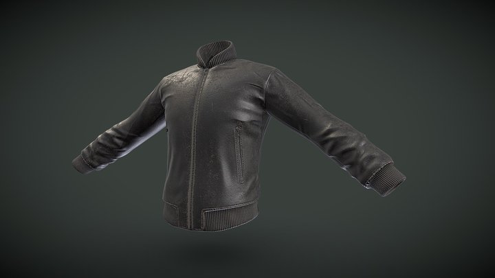 Worn Leather Bomber Jacket 3D Model