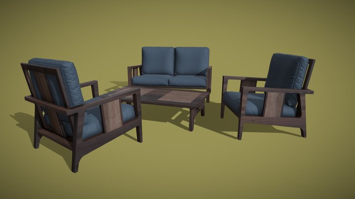Outdoor chairs and table 3D Model