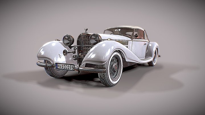 [White] 1930's Vintage Cabriolet Vehicle 3D Model