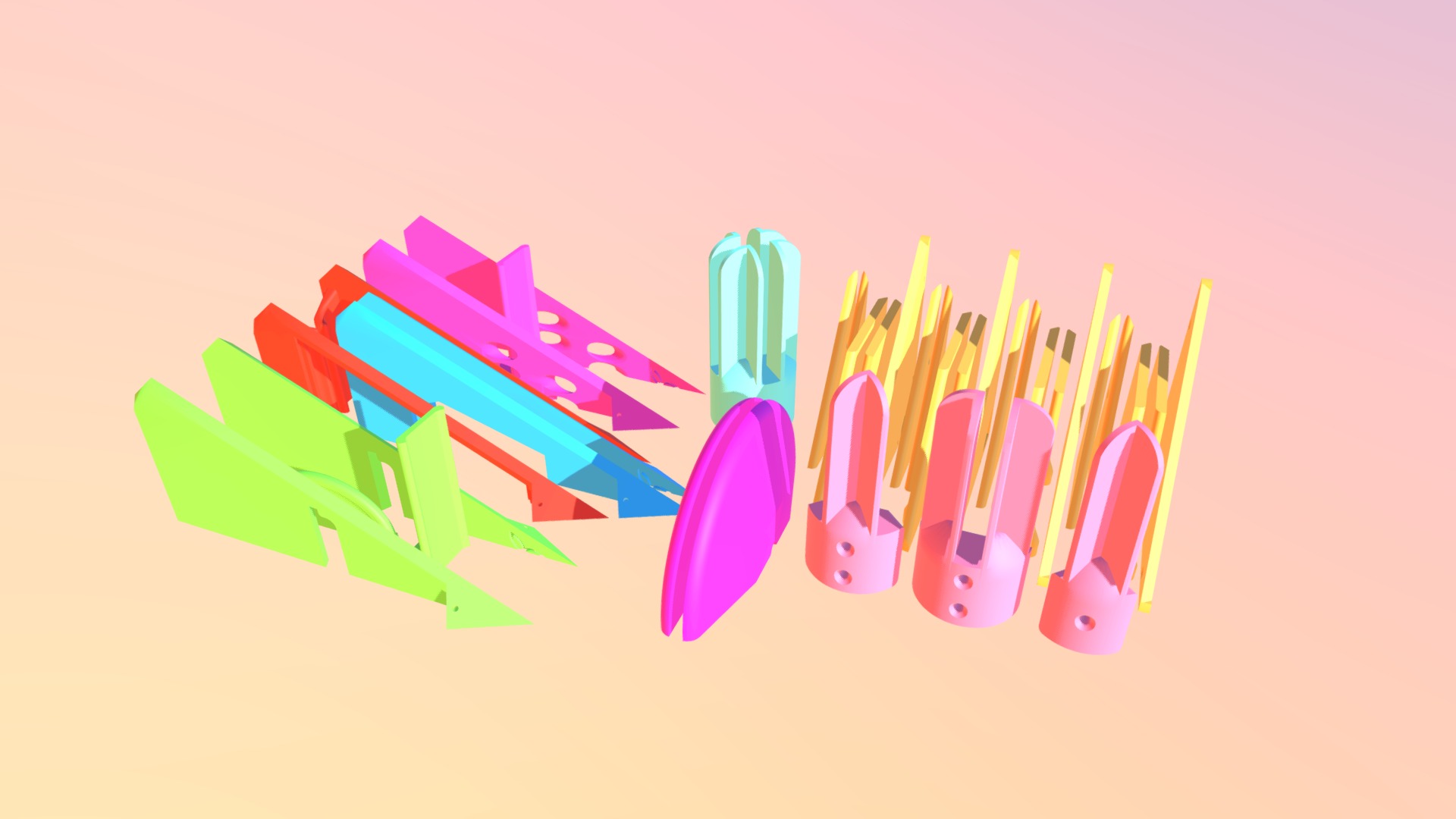 3D model Prism P7 – Complete Prism P7 Package - This is a 3D model of the Prism P7 - Complete Prism P7 Package. The 3D model is about a group of colorful scissors.