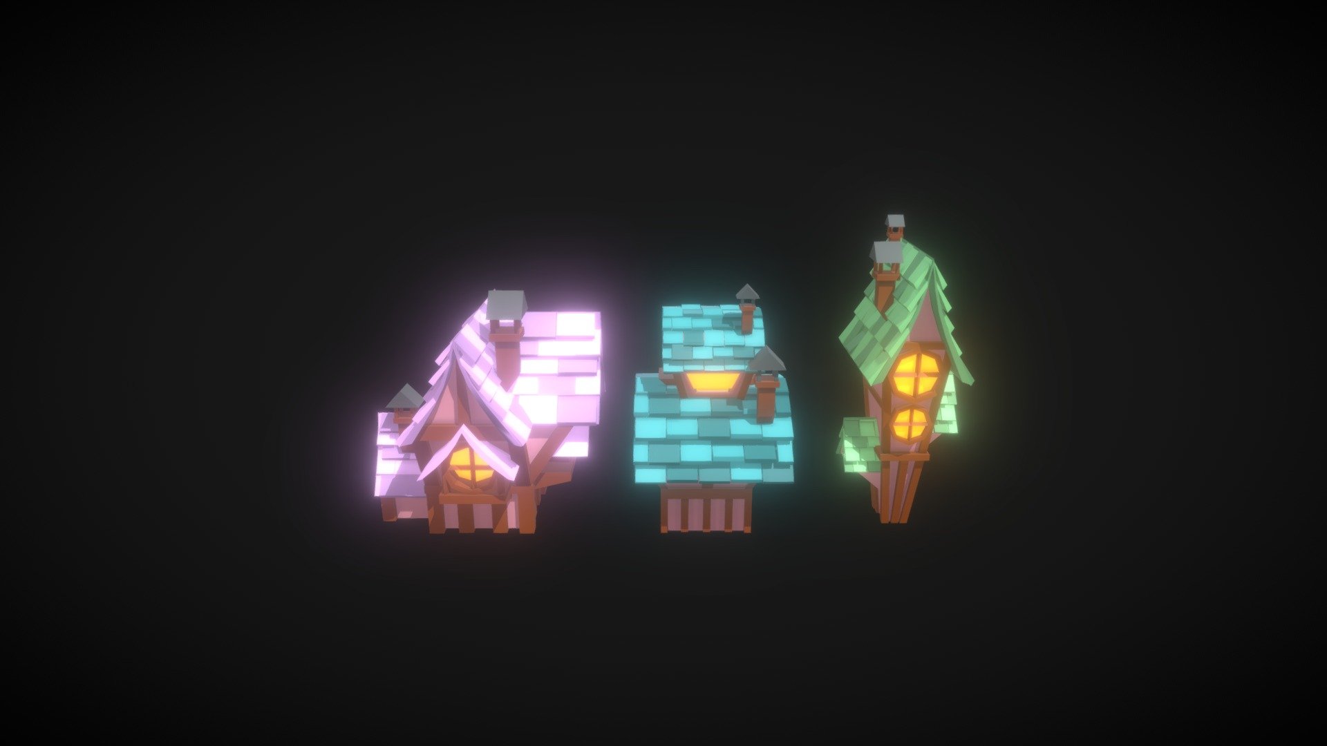 low poly houses