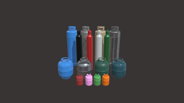 Gas, refrigeration and oxygen cylinders 3D Model