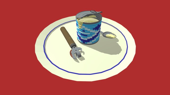 A can, a can opener and a spoon 3D Model