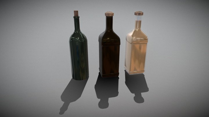 Whiskey and Wine Low-Poly Bottles 3D Model