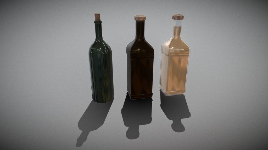 Whiskey and Wine Low-Poly Bottles