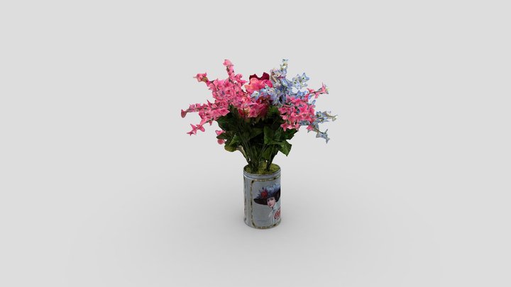 Artificial flower bouquet in retro coca-cola tin 3D Model