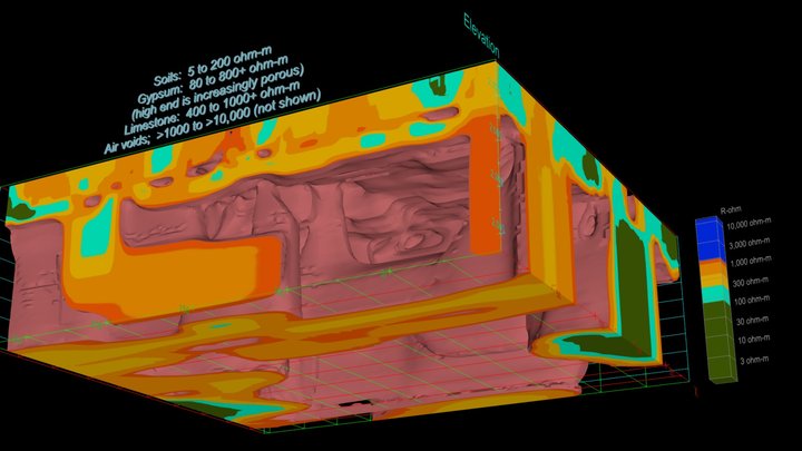Inverted Resistivity Survey of Karst Caverns 3D Model