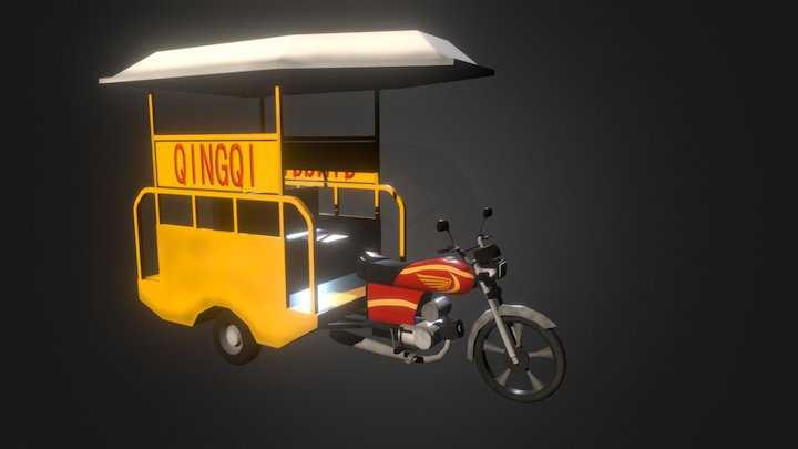 Low poly QINGQI Rickshaw for Mobile games 3D Model