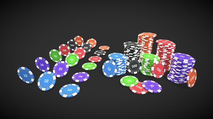 Poker Chips Stack Lowpoly Model (3 LODs) 3D Model