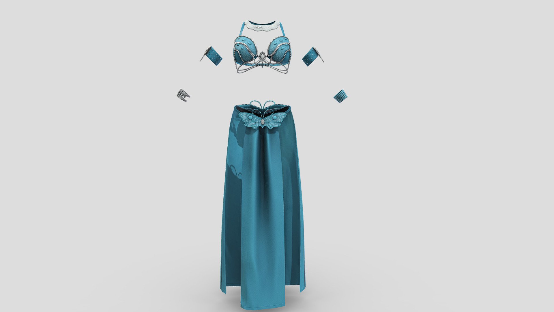 3D model Butterfly Blue Belly Dance Bra Top VR / AR / low-poly