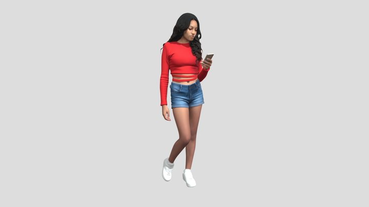 Red Crop Top and Denim Shorts Look – Modelo 3D gratuito STL