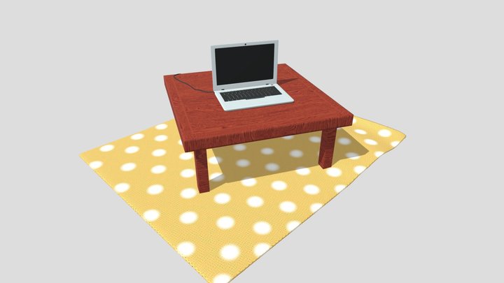 Rug, table and laptop 3D Model