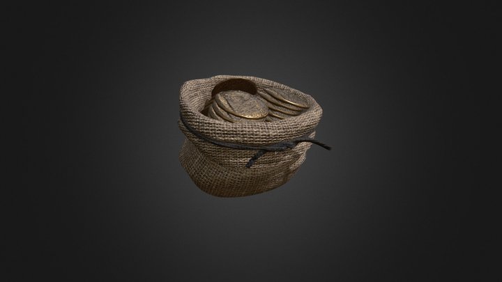 Small Burlap Sack with Gold Doubloons 3D Model