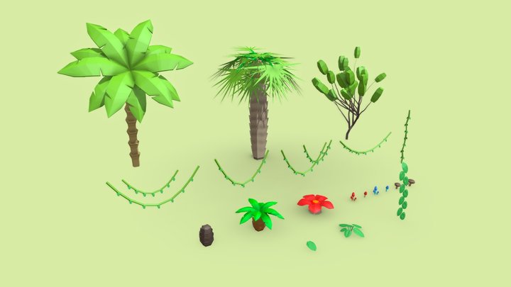 Low-Poly Tropical Asset Pack 3D Model
