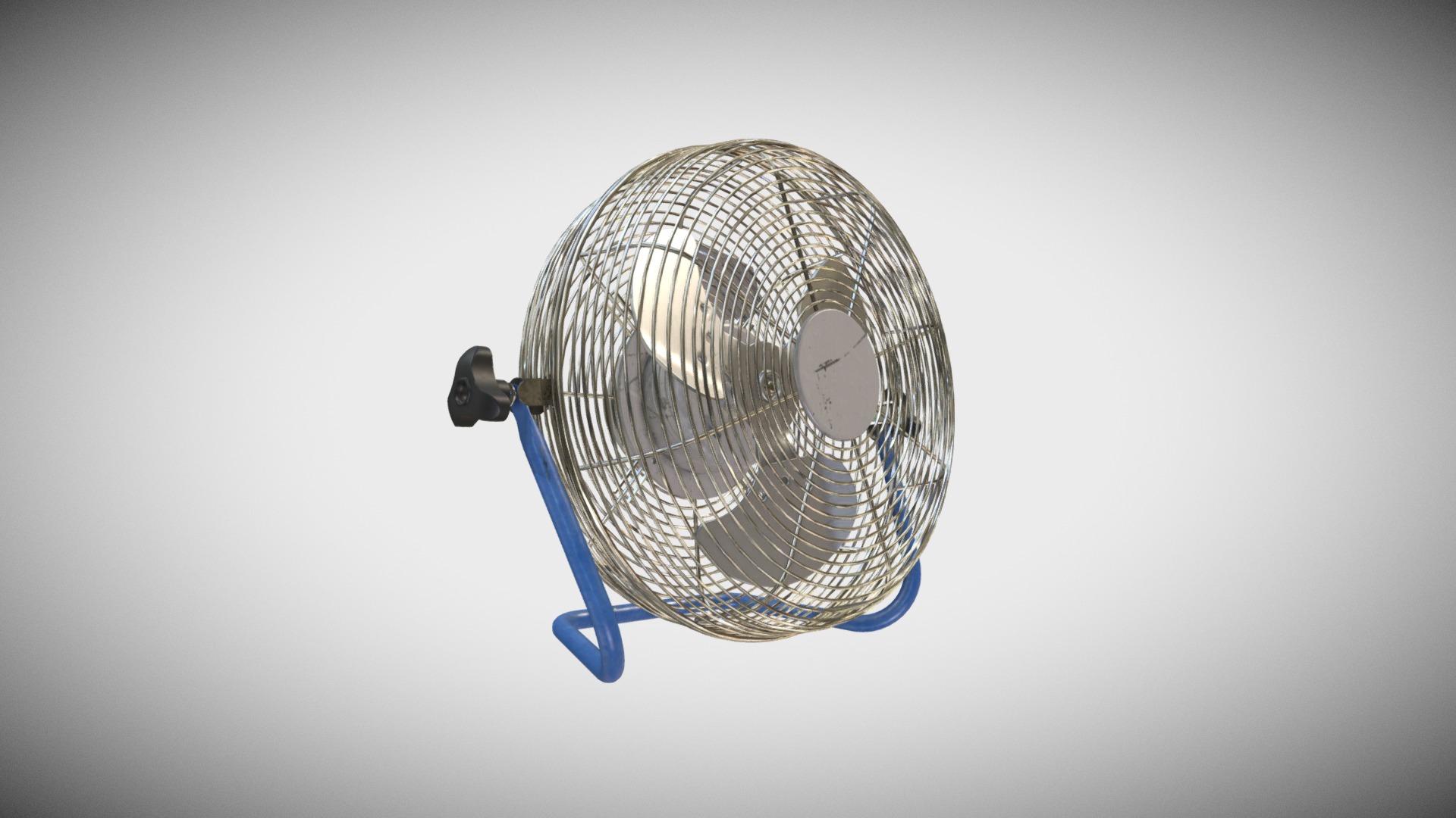 3D model Mini Fan - This is a 3D model of the Mini Fan. The 3D model is about a fan with a blue handle.