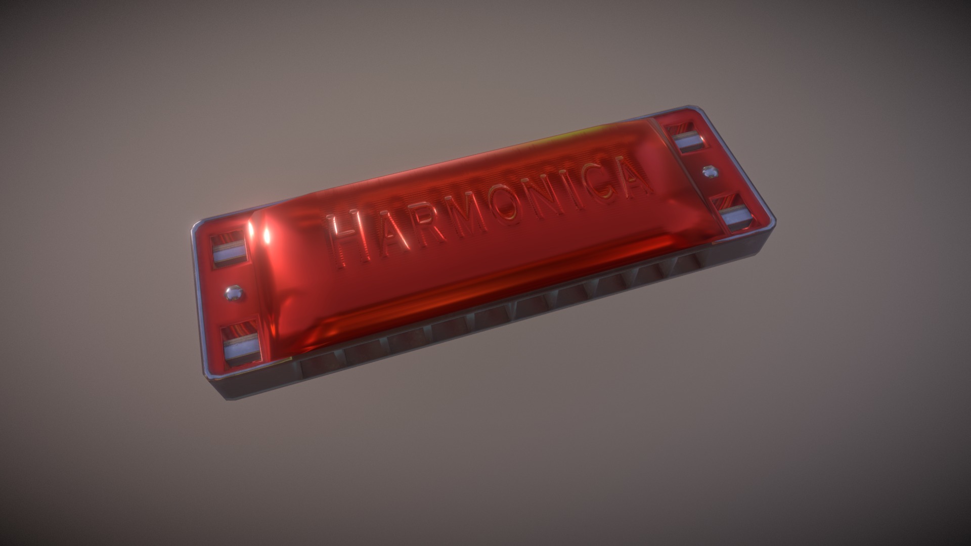 3D model Game Ready Harmonica Red Metal Low Poly - This is a 3D model of the Game Ready Harmonica Red Metal Low Poly. The 3D model is about a red rectangular object.