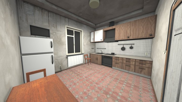 Kitchen in rent flat- Free 3d scene static 3D Model