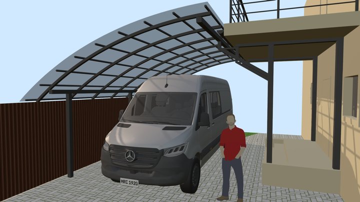Навес из поликарбоната примыкающий к дому 3D Model