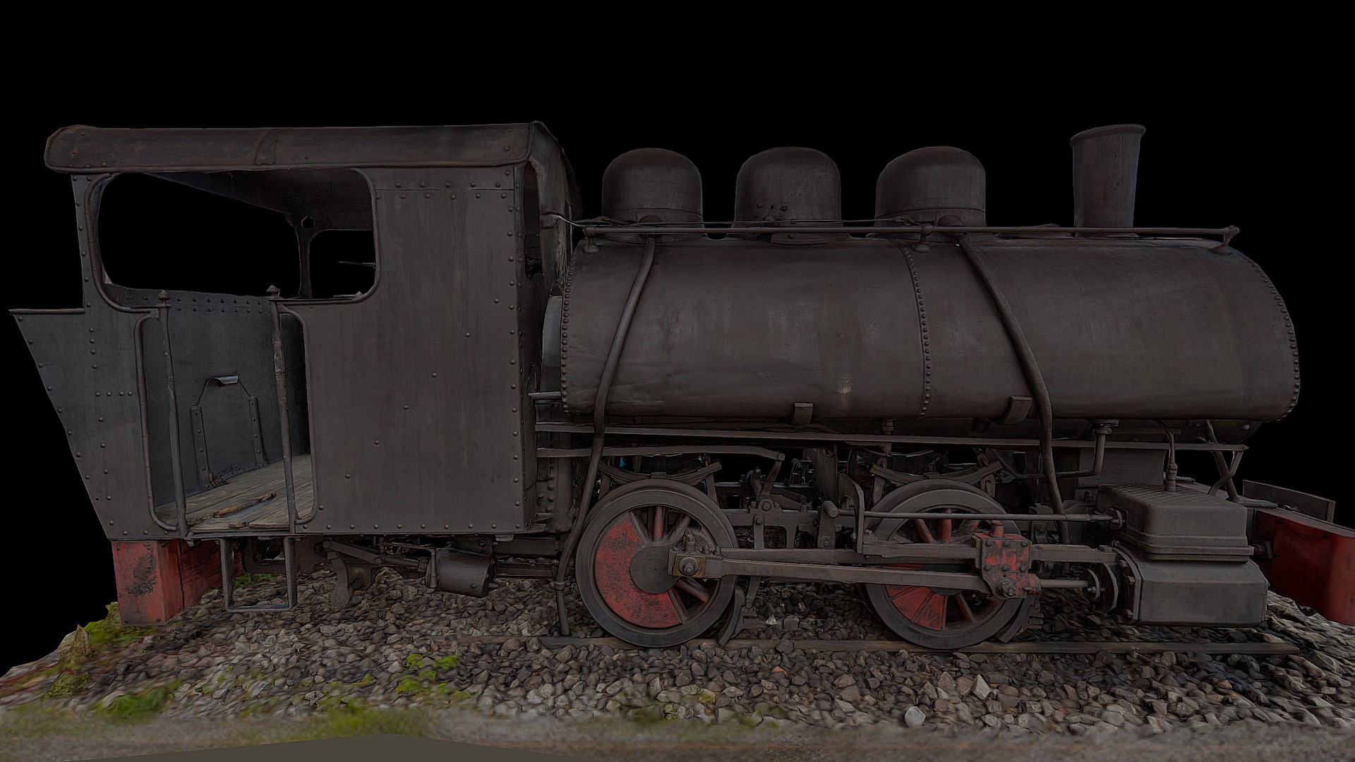 3D model Locomotive Hunosa SIA 1, 1916 - This is a 3D model of the Locomotive Hunosa SIA 1, 1916. The 3D model is about a black train on a track.