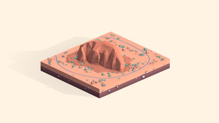 Cartoon Low Poly Uluru Landmark 3D Model