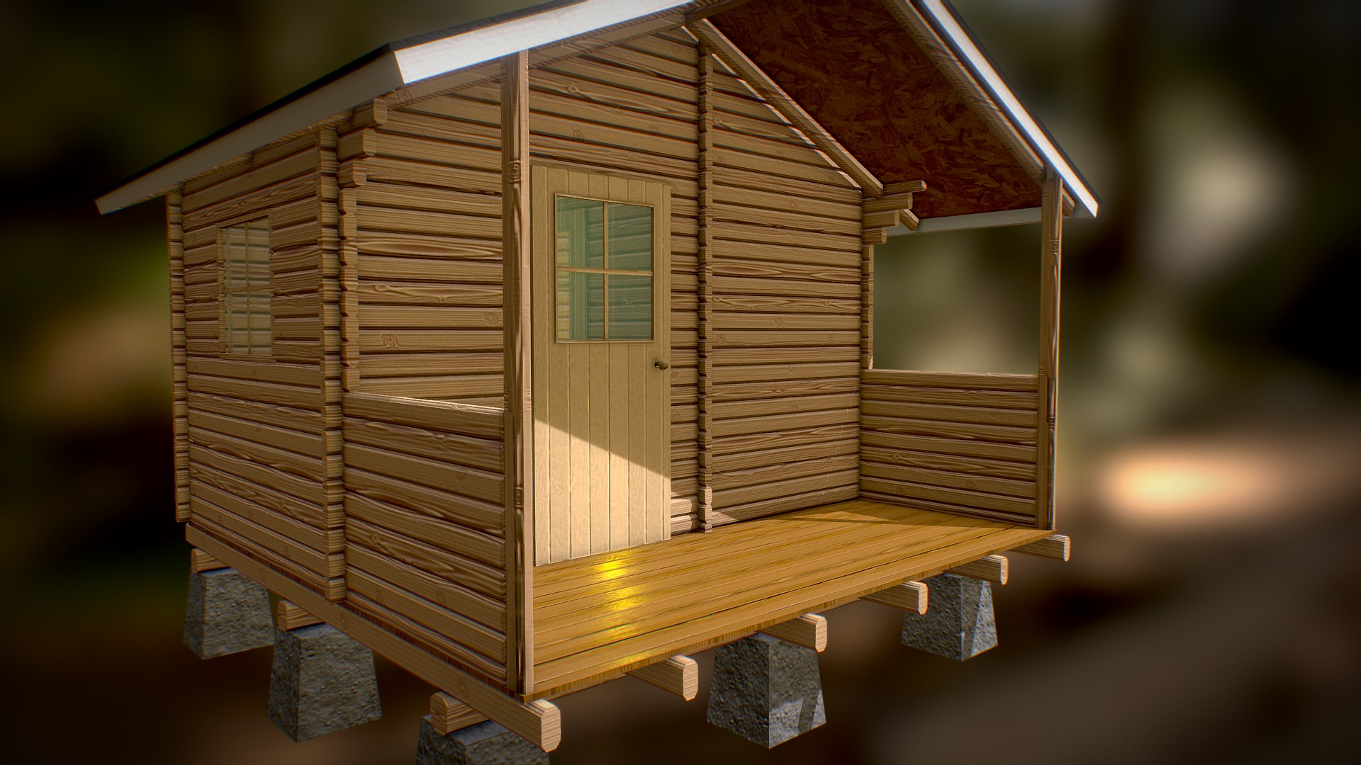 3D model Saunamökki - This is a 3D model of the Saunamökki. The 3D model is about a wooden house with a window.