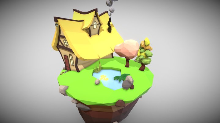 Low-poly House Island 3D Model