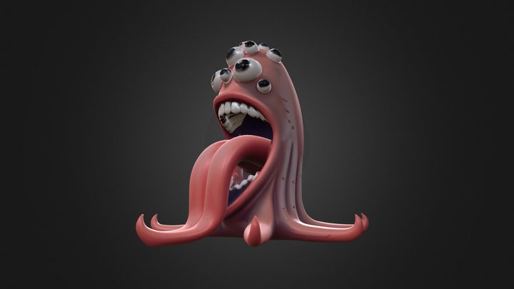 Monster with multiple eyes and long tingue 3D Model