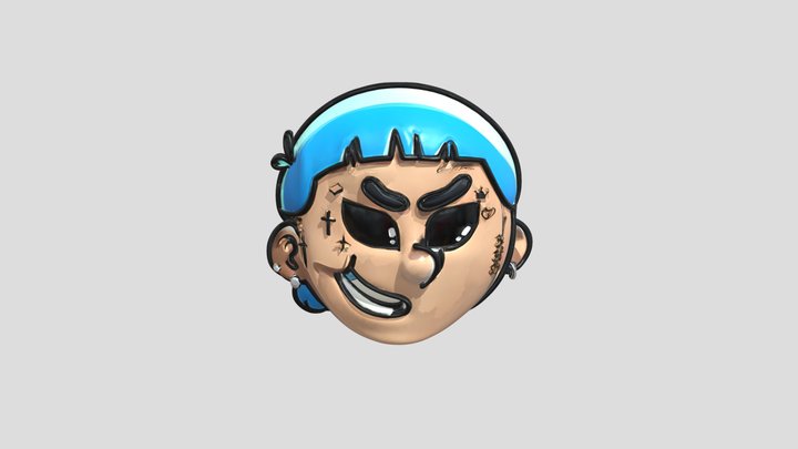Cartoon character head with tattoos 3D Model