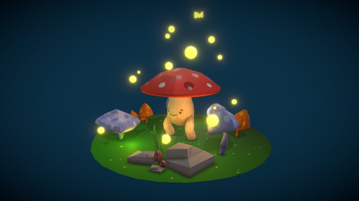 Cute Mushroom Animated 3D Model