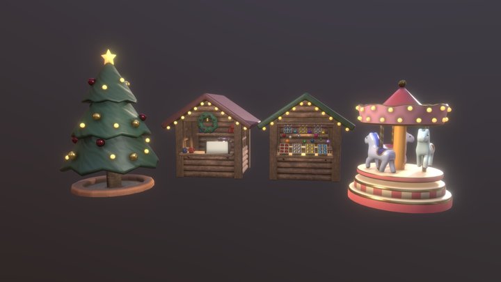 Cute ChristmasMarket Set 3D Model