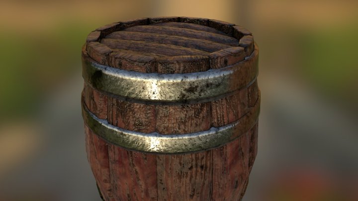 Wet Wooden Barrel 3D Model