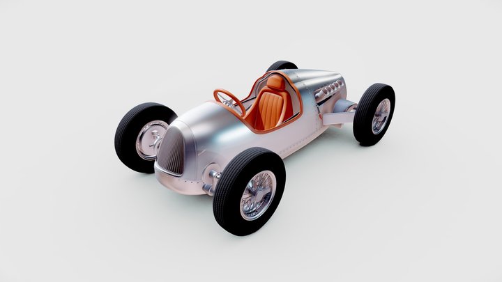 Silver Racing Push Car - Kids (SubDiv Ready) 3D Model