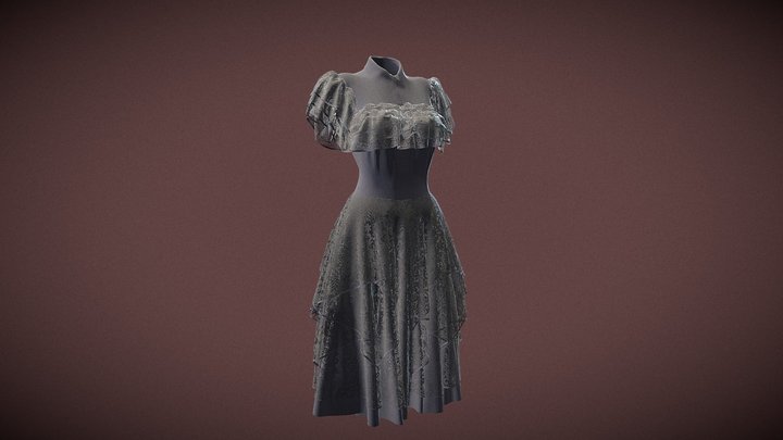 Wednesday Addams Dress – Gothic Black Outfit 3D Model