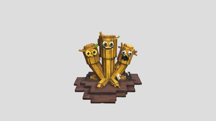 Three voxel wooden log characters 3D Model