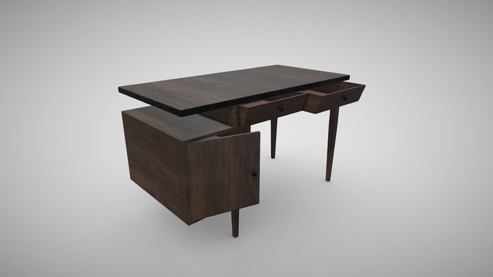 Retro Vintage Wooden Desk 3D Model