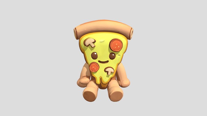 Cute cartoon pizza slice character 3D Model