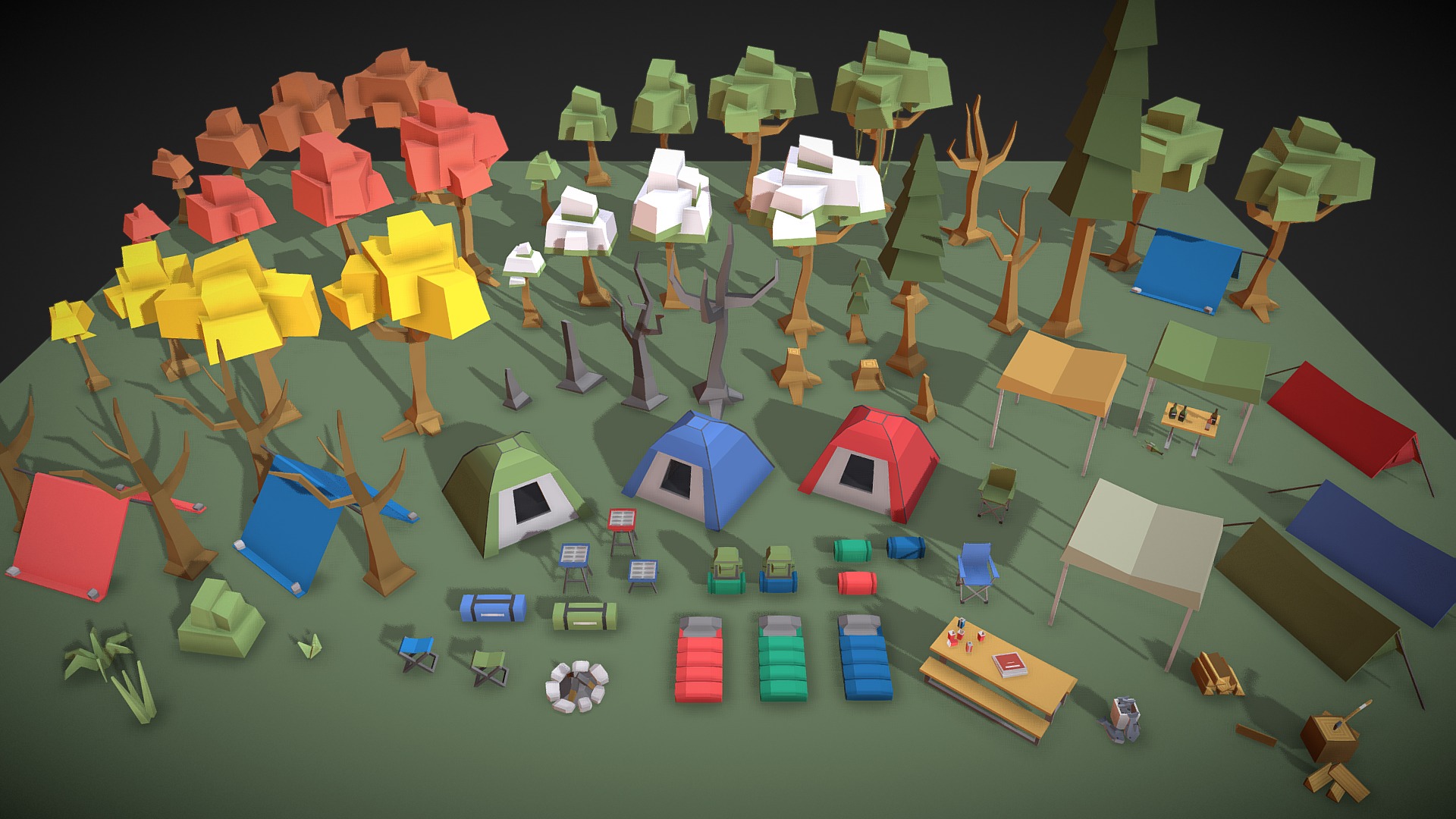 3D model Simple Apocalypse – Camp Set - This is a 3D model of the Simple Apocalypse - Camp Set. The 3D model is about a group of people sitting in a circle with colorful chairs.