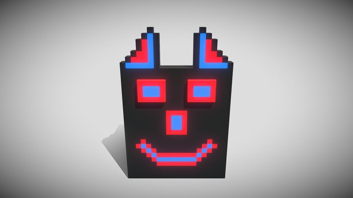 Red and Blue glowing blocky cat 3D Model