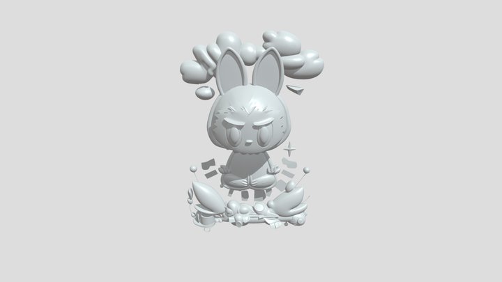 Cartoon bunny surrounded by colorful shapes 3D Model