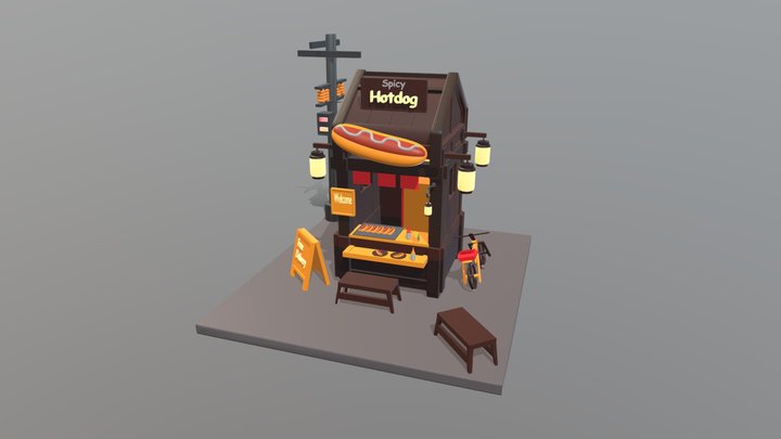 Hotdog stall mockup (chinese style) 3D Model