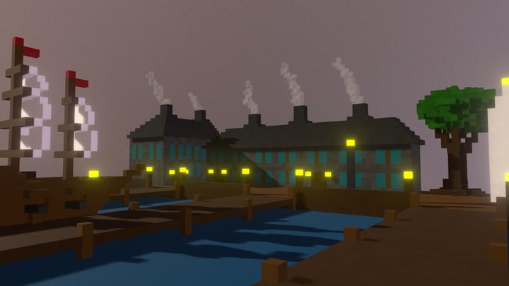 Bateau au port_vox 3D Model