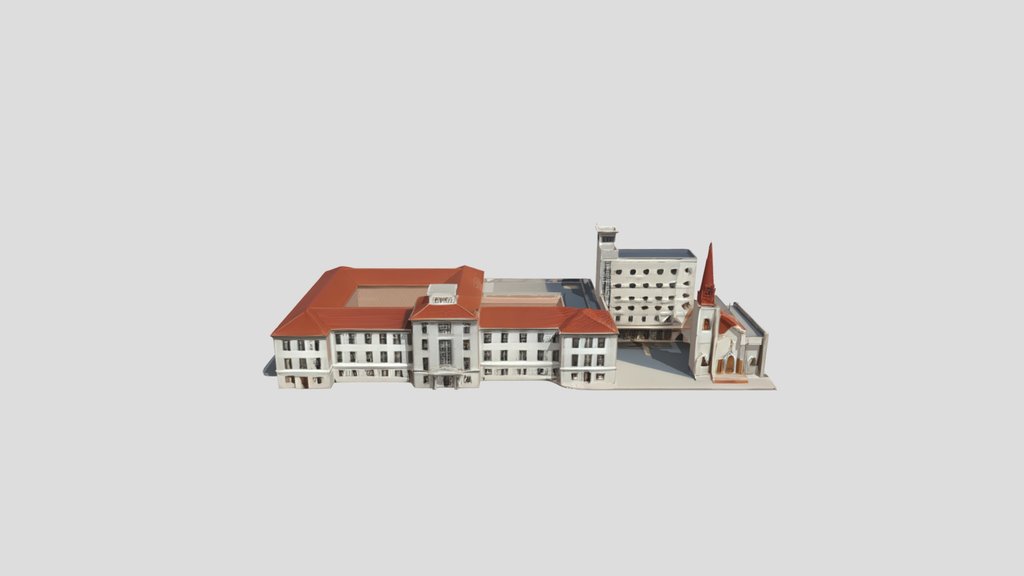 Multi-building campus and church model.