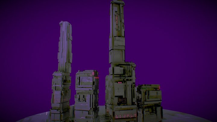 Cyberpunk skyscrapers set 3D Model