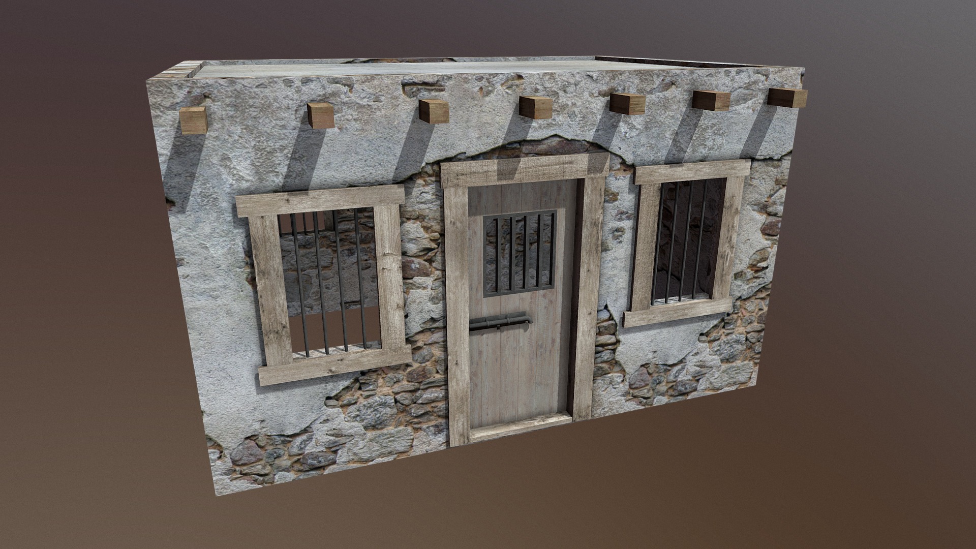 3D model Western Jail - This is a 3D model of the Western Jail. The 3D model is about a stone building with windows.