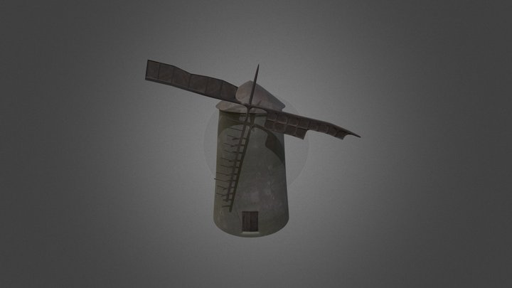 Old mill with broken blades 3D Model