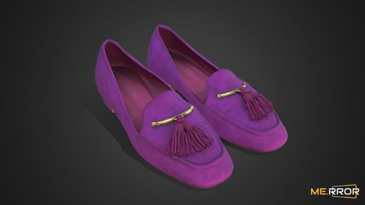 [Game-Ready] Purple Suede Loafers, Woman's Shoes 3D Model
